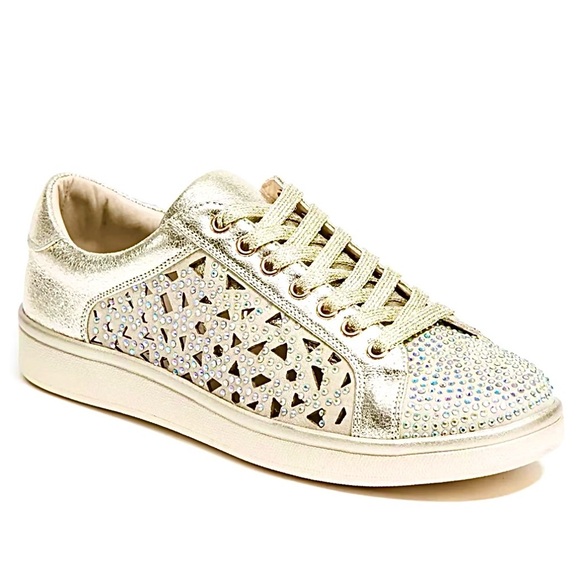 Lady Couture Paris Women’s Gold Rhinestone Sparkle Sneakers Size 10.5 NWOT - Picture 2 of 9
